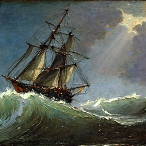JiT-DDT sample: oil painting stormy ship