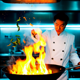 Linum v2 sample: chef wok flames