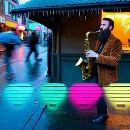 Linum v2 sample: street musician rain