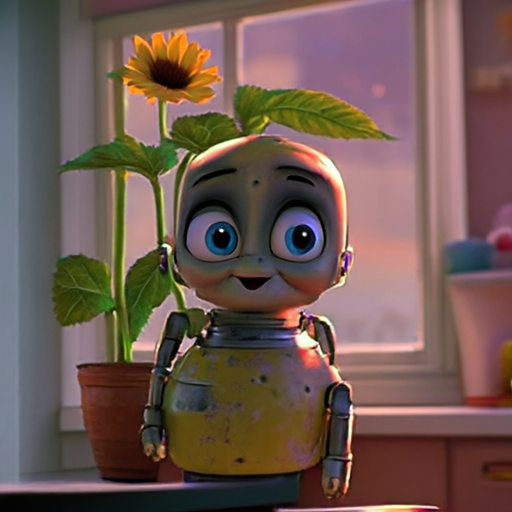 P-JiT sample: animated 3d robot windowsill