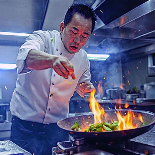 P-JiT sample: chef wok flames