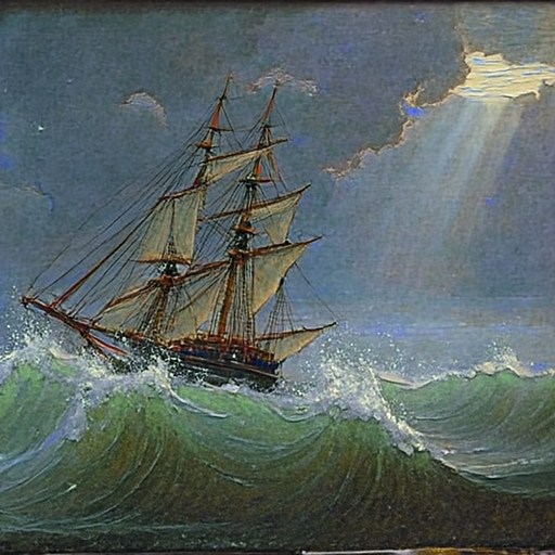 P-JiT sample: oil painting stormy ship