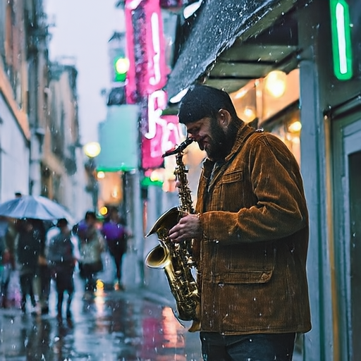P-JiT sample: street musician rain